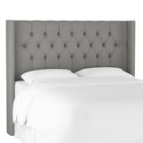 Monarch Queen Diamond Nailbutton Wingback Headboard, Linen Gray