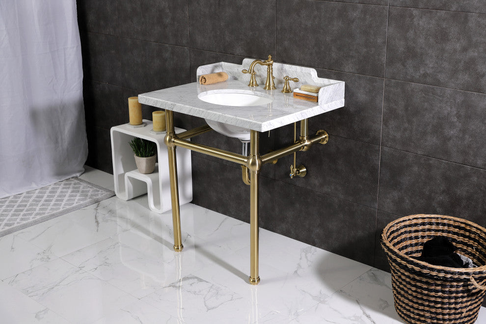 Kingston Brass LMS3030MB7 30" Carrara Marble Console Sink, Legs