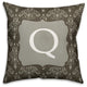 Q Dark Gray Damask Monogram Spun Poly Pillow, 18x18