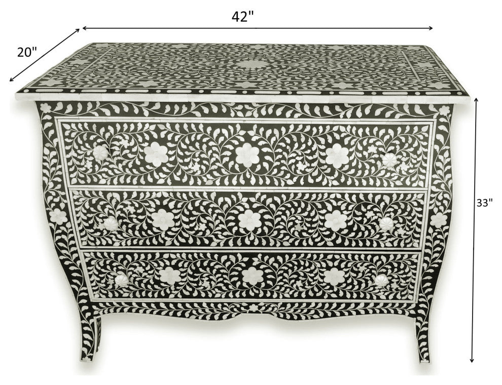 Curved French Provincial Style Bone Inlay Dresser Chest of drawers
