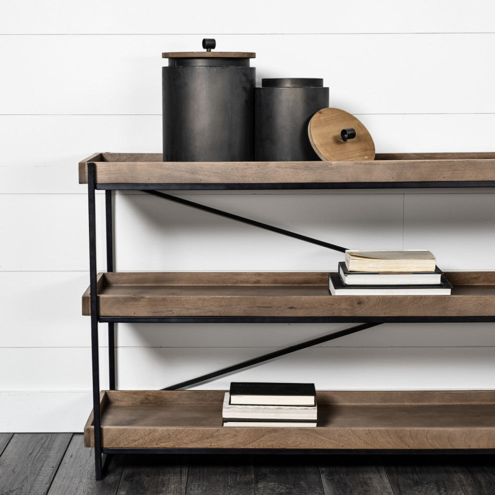 Set of Two Gray Metal Cannisters With Wooden Lids