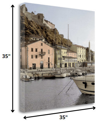 35" Picturesque Tuscan Harbour Giclee Wrap Canvas Wall Art