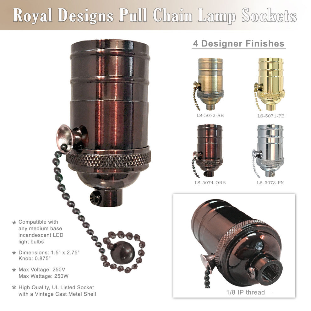Royal Designs, Inc. Vintage Pull Chain Lamp Socket, Oil Rubbed Bronze, Set of 10