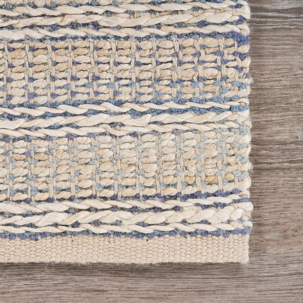 5" x 8" Blue and Cream Braided Jute Area Rug