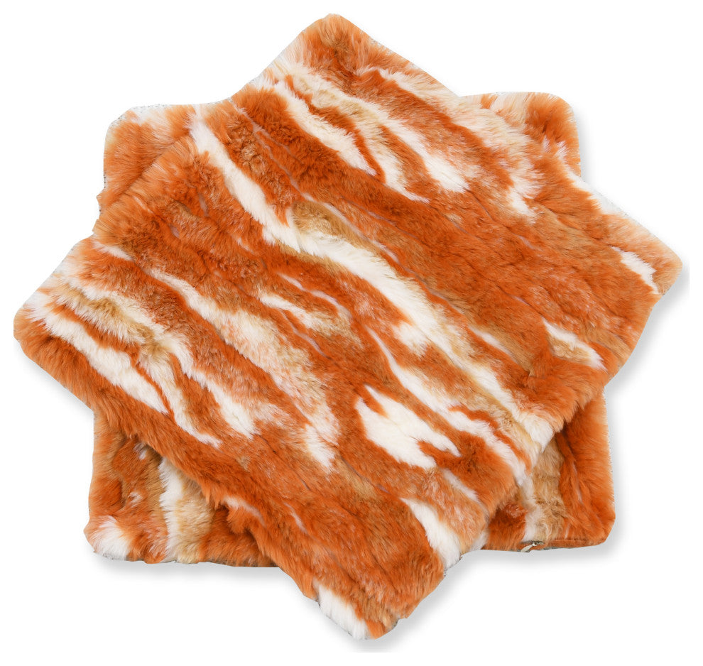 Jacquard Faux Fur Pillow Covers Set of 2, Burnt Orange, 26'' x 26''