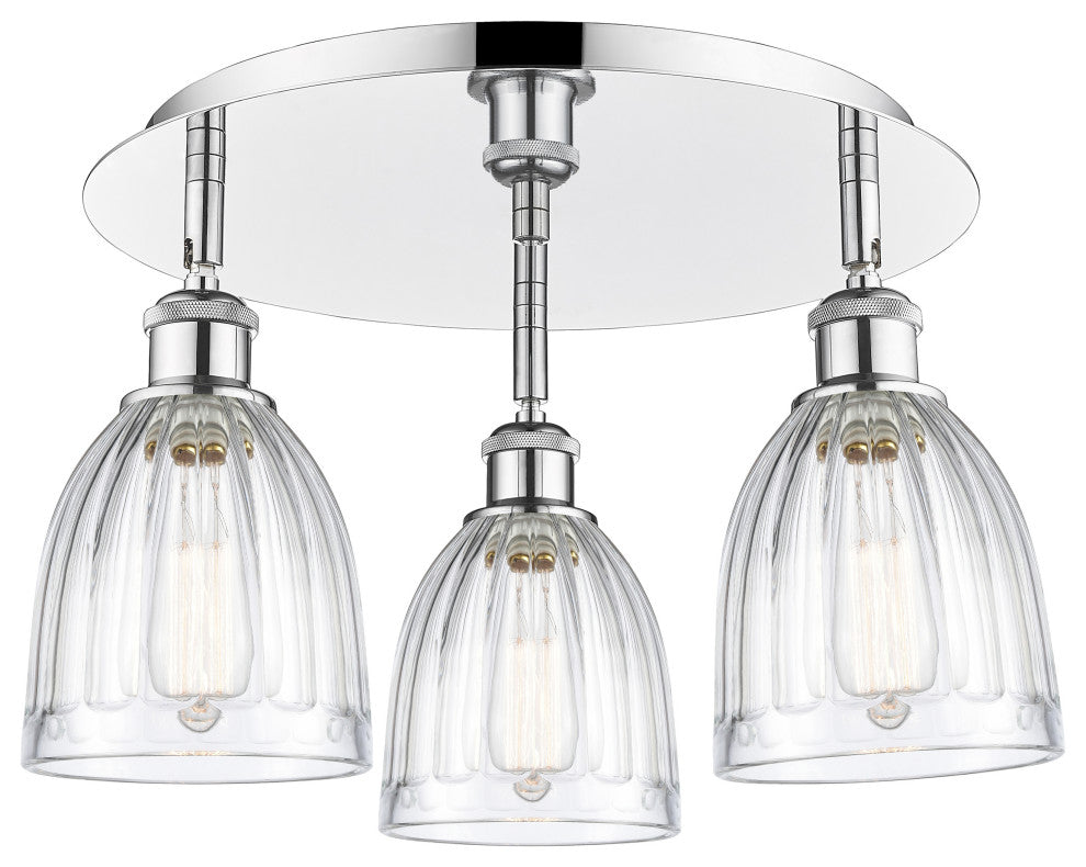 Brookfield-3 Light 18" Flush Mount-Polished Chrome, Clear Glass Shade