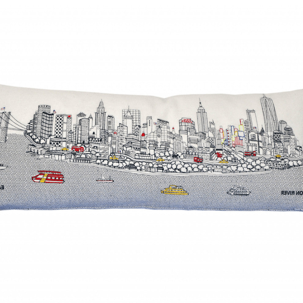 35" White NYC Daylight Skyline Lumbar Decorative Pillow