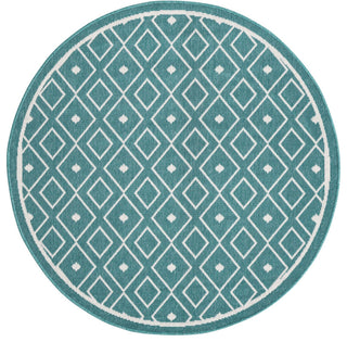 Rug Unique Loom Outdoor Trellis Teal Round 4' 0 x 4' 0