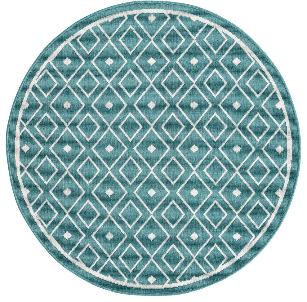 Rug Unique Loom Outdoor Trellis Teal Round 4' 0 x 4' 0