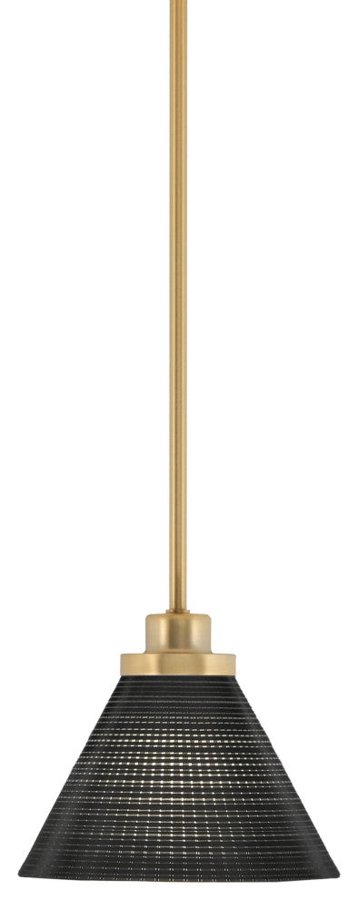 Odyssey Stem Hung Mini Pendant, New Age Brass Finish, 7" Black Matrix Glass