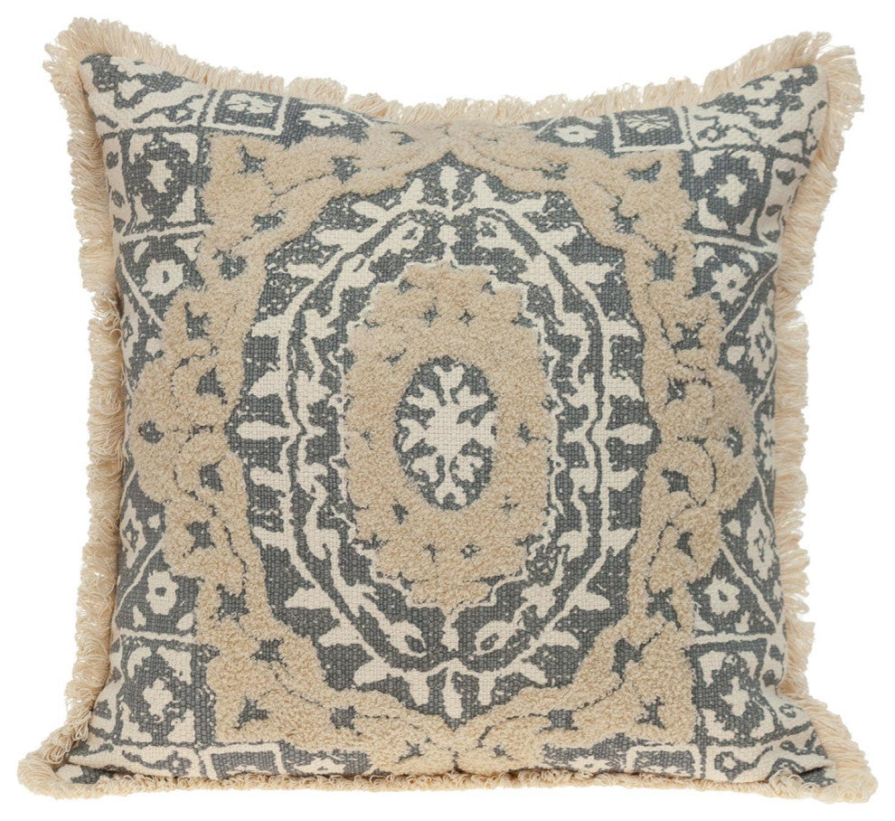 Parkland Collection Abu Beige Throw Pillow, Square, Beige/Gray