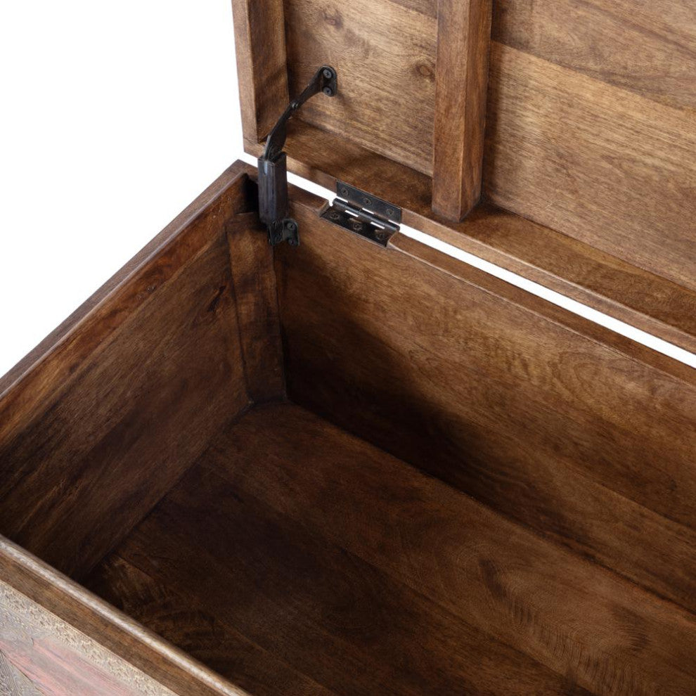 Nador Hand-Painted Brass Inlay Storage Trunk Coffee Table, Pink