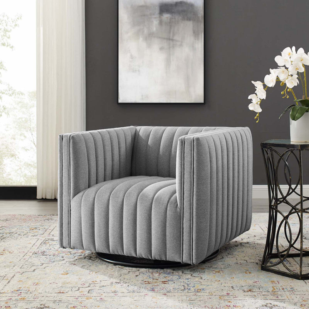 Tufted Armchair Accent Chair, Fabric, Gray, Modern, Lounge Hospitality