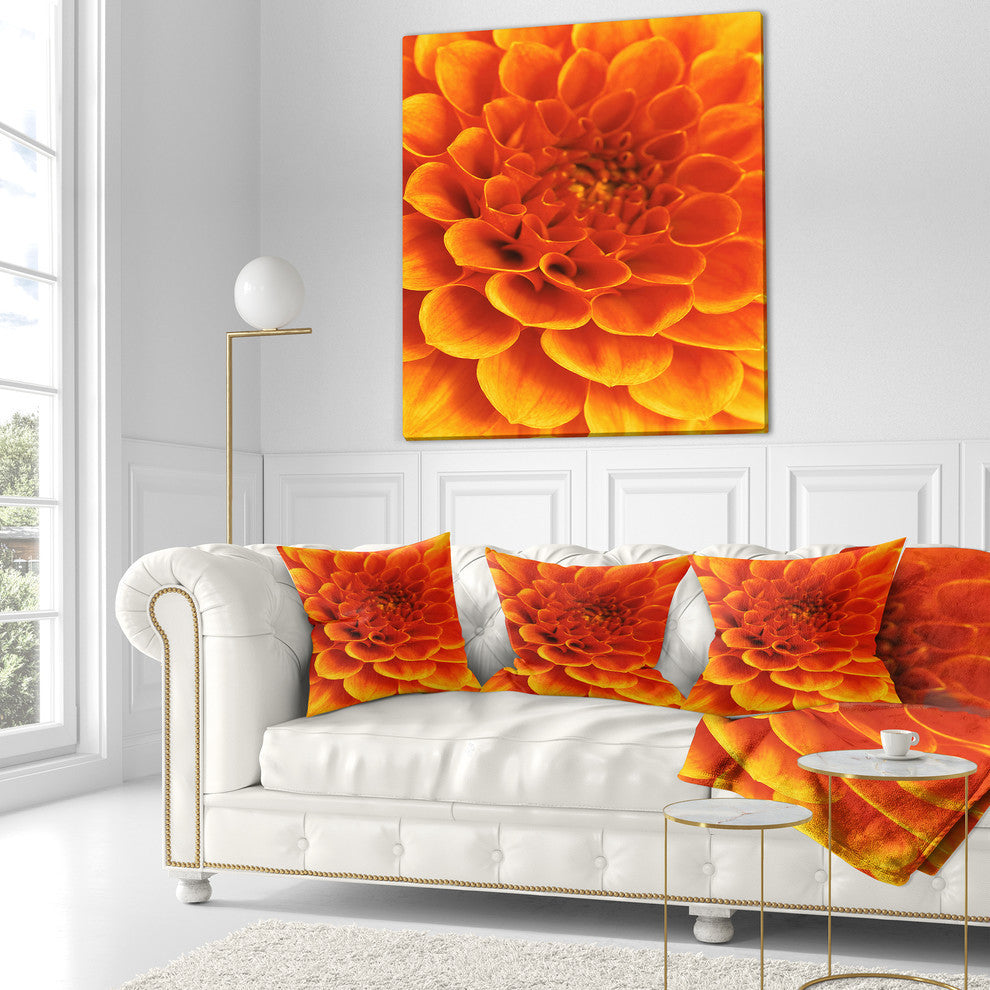 Orange Abstract Flower and Petals Floral Throw Pillow, 16"x16"