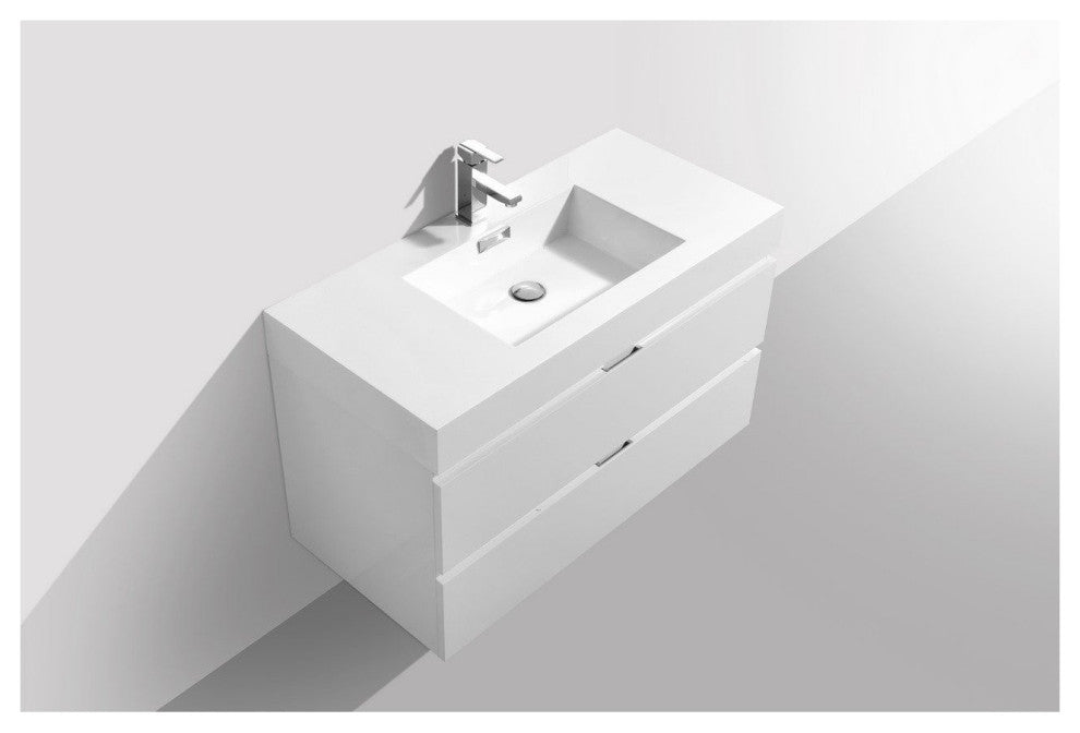 Bliss 40" High Gloss White Wall Mount Modern Bathroom Vanity