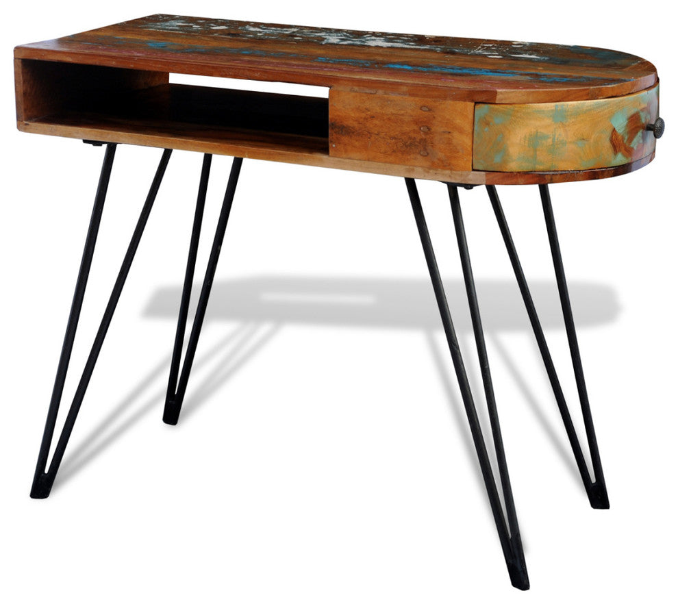 vidaXL Desk Computer Desk Home Office Desk with Iron Legs Solid Wood Reclaimed