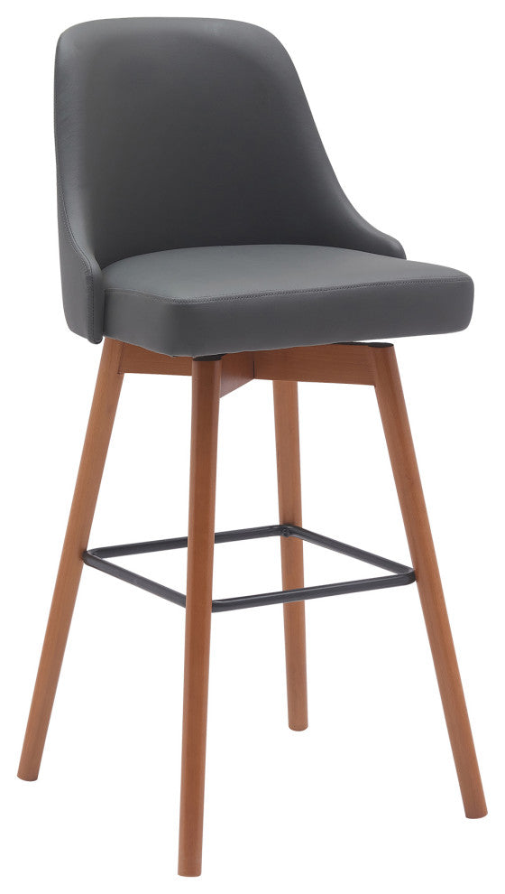Sicily 26" Swivel Walnut Wood Counter Stool, Gray Faux Leather, 30