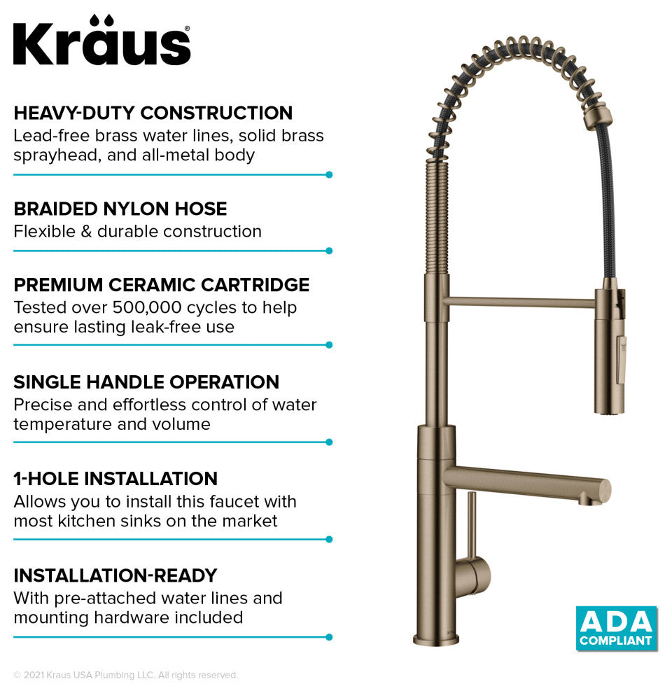 Pulldown Pot Filler Kitchen Faucet, Antique Champagne Bronze