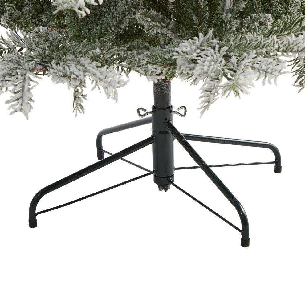 7.5' Slim Flocked Nova Scotia Spruce Faux Xmas Tree W/Lights & Bendable Branches