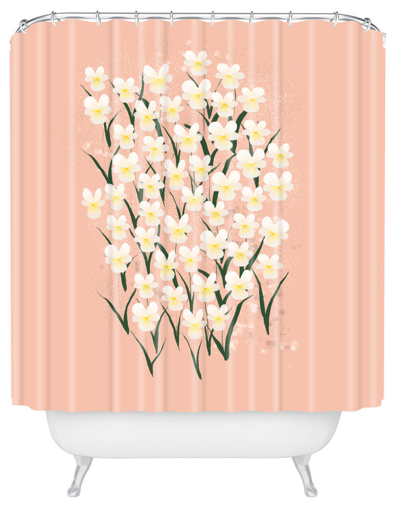Joy Laforme Pansies in Pink and White Shower Curtain, Medium