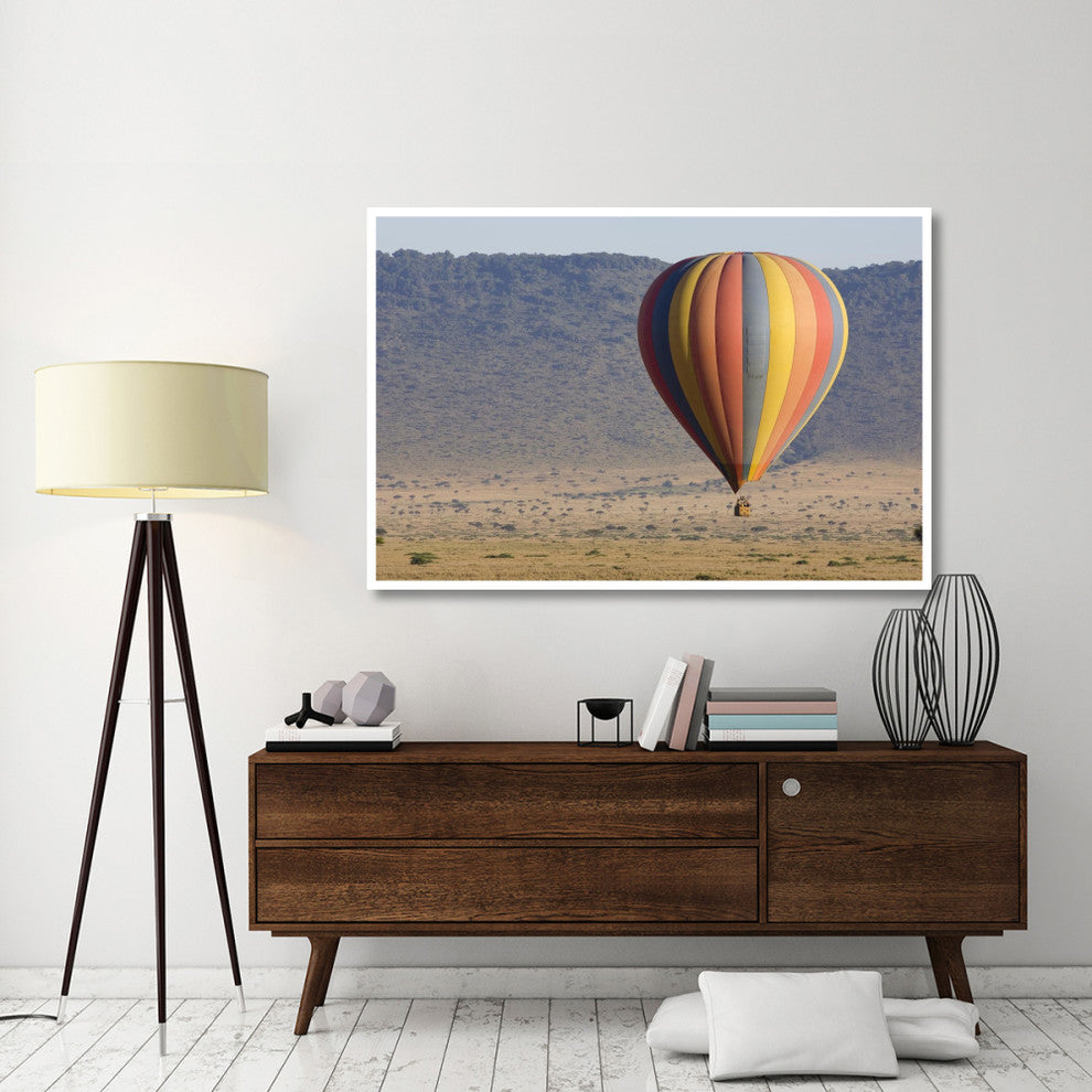 "Hot air balloon over savanna, Masai Mara Triangle, Kenya" Paper Art, 62"x42"