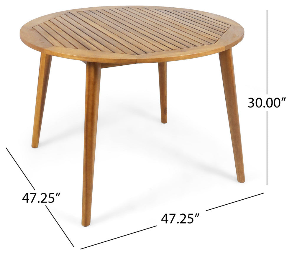 GDF Studio 5-Piece Hoff Outdoor Wood and Wicker Dining Set, Teak/Brown/Creme