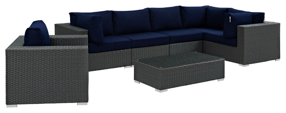 Canvas Navy Sojourn 7 Piece Outdoor Patio Sunbrella Sectional Set