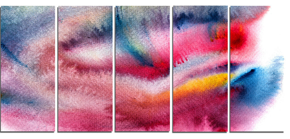 "Blue and Red Abstract Stain" Canvas Print, 5 Panels, 60"x28"