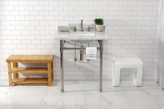 Kingston Brass LMS30M8SQ6ST 30" Carrara Marble Console Sink, Legs