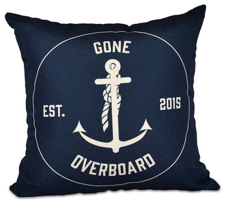 Gone Overboard, Word Print Outdoor Pillow, Navy Blue, 20"x20"