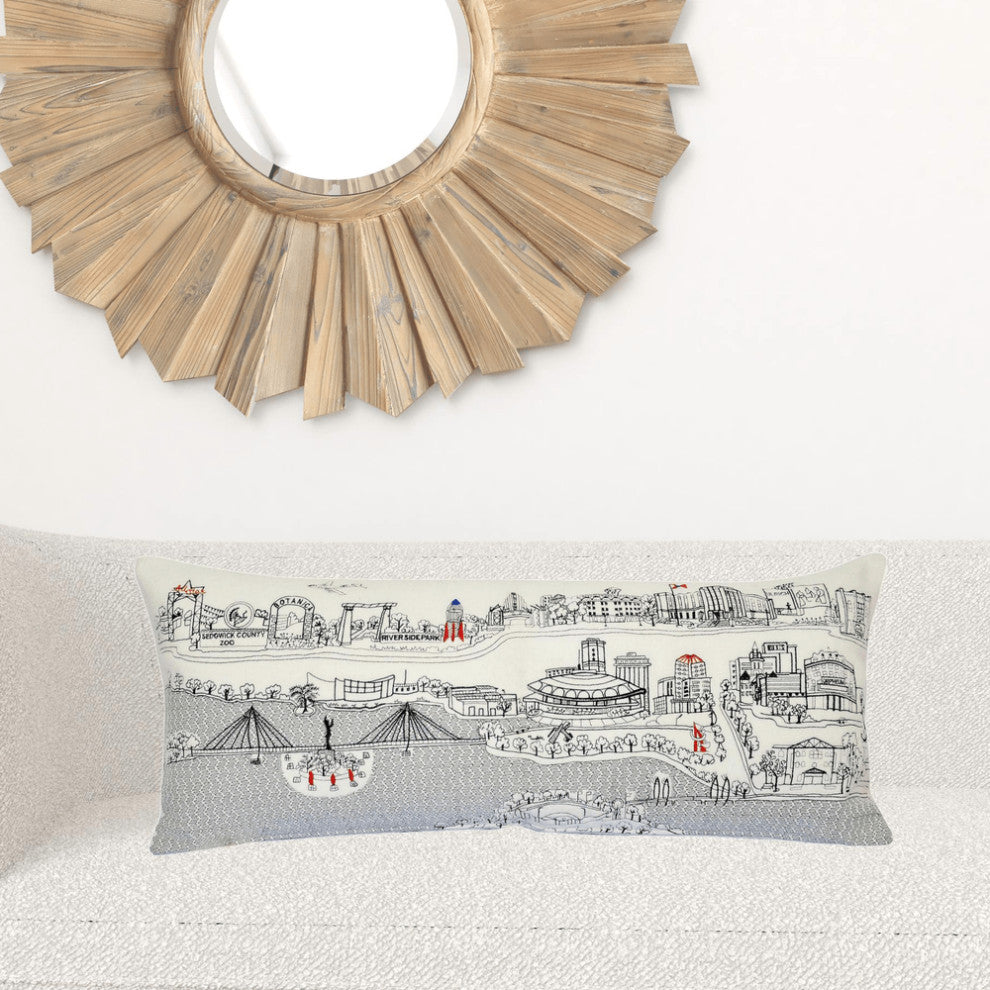 35" White Wichita Daylight Skyline Lumbar Decorative Pillow