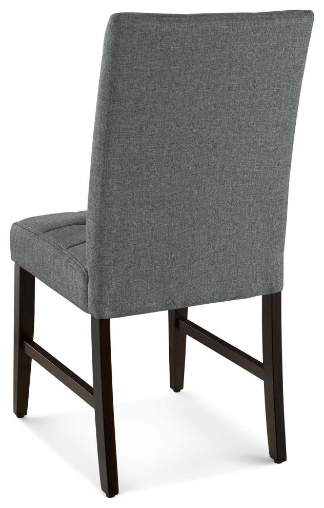 Tufted Side Dining Chair, Set of 2, Fabric, Wood, Gray, Modern, Cafe Bistro