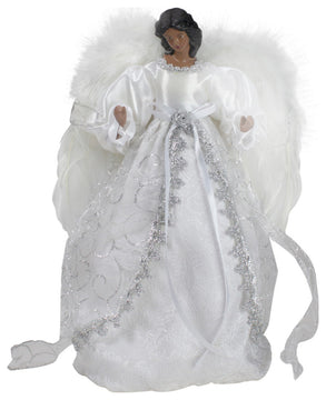 14" African American Silver & White Angel Christmas Tree Topper Unlit