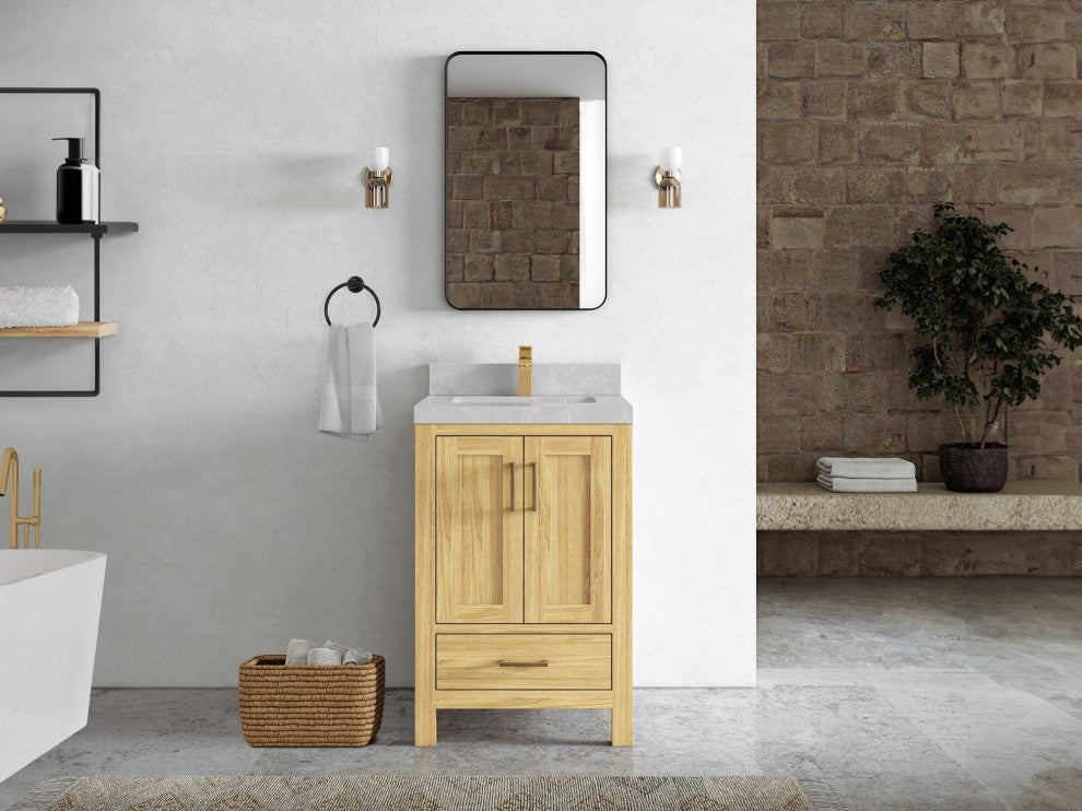 Malibu Teak 24" Single Sink Bath Vanity in Light Natural  2" Pearl Gray