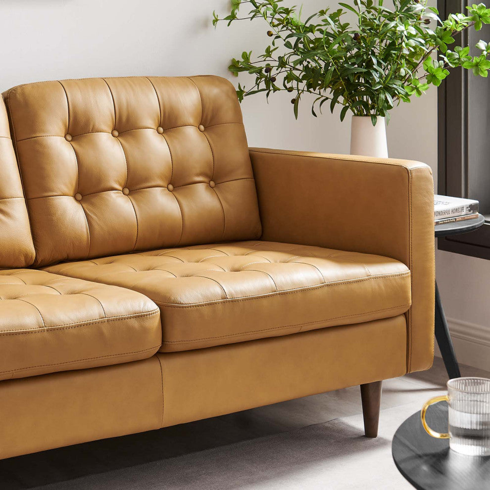 Exalt Tufted Vegan Leather Loveseat, Tan