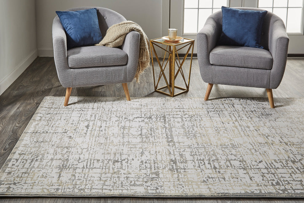 Weave & Wander Vanhorn Distressed Abstract Rug, Beige, 6'7"x9'6"