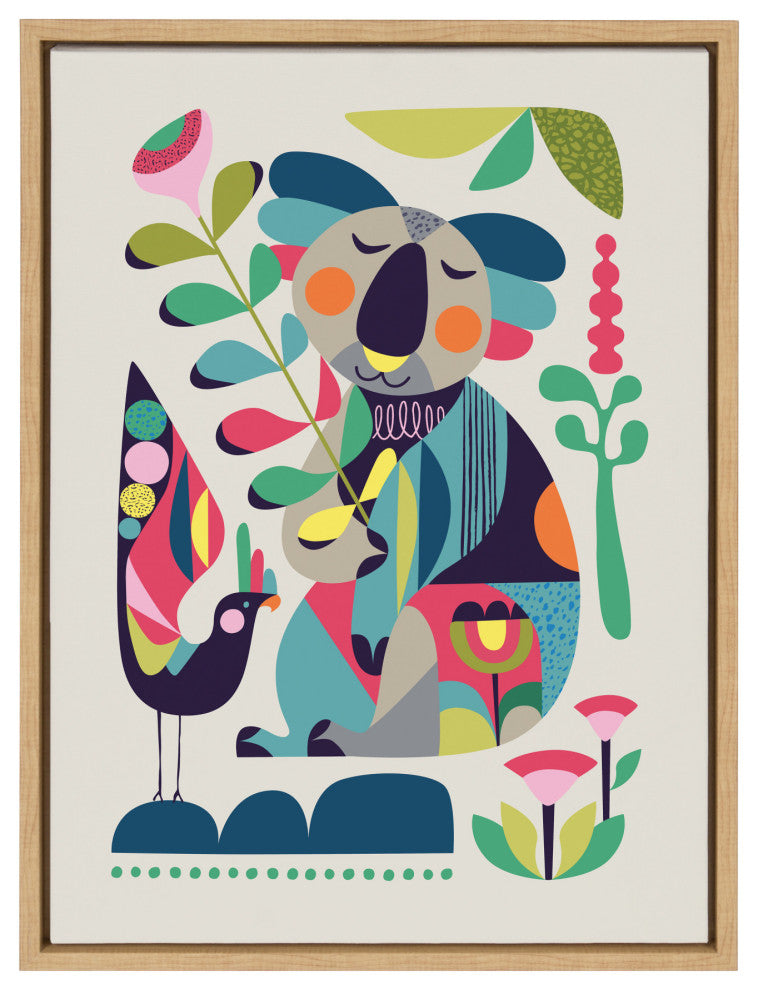 Sylvie Mid Century Modern Koala Framed Canvas by Rachel Lee, Natural 18x24