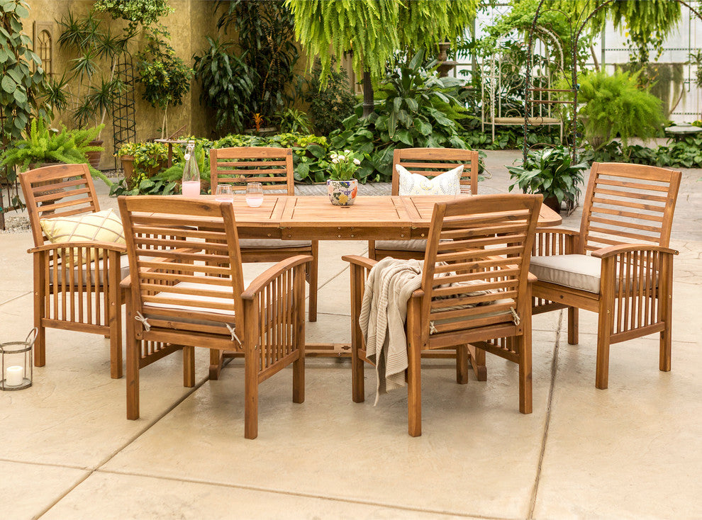7-Piece Acacia Wood Outdoor Patio Dining Set with Cushions - Brown