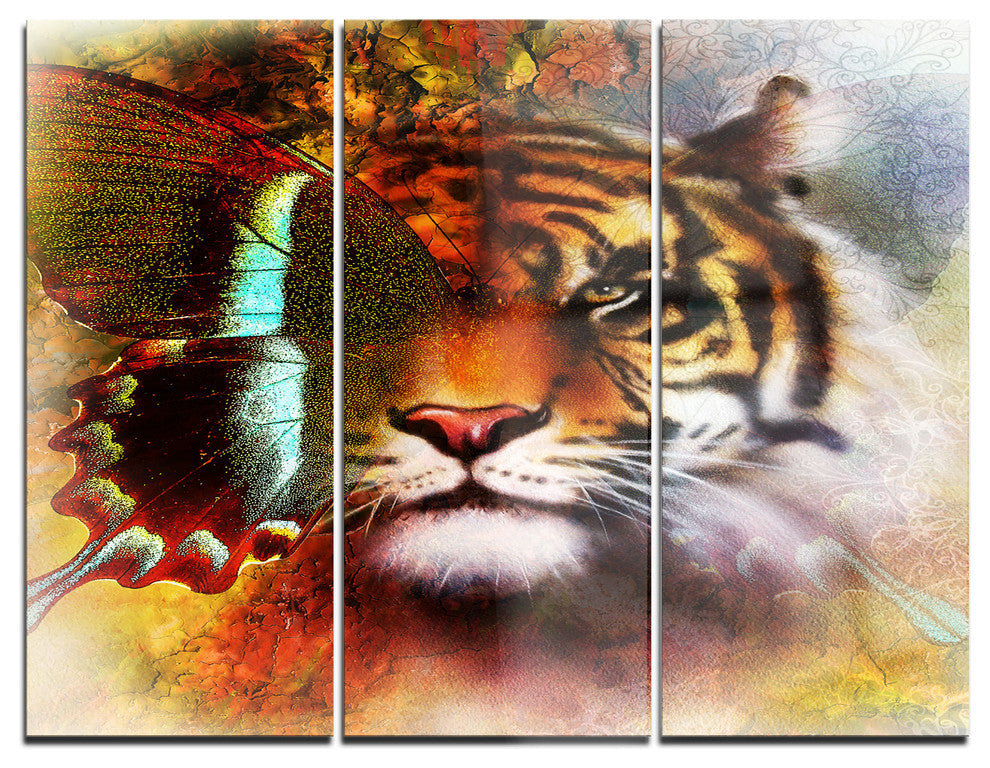 "Tiger With Butterfly Wings" Digital Metal Wall Art, 3 Panels, 36"x28"
