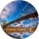 Sunset Over Brooklyn Bridge, Cityscape Photo Round Metal Wall Art, 11"
