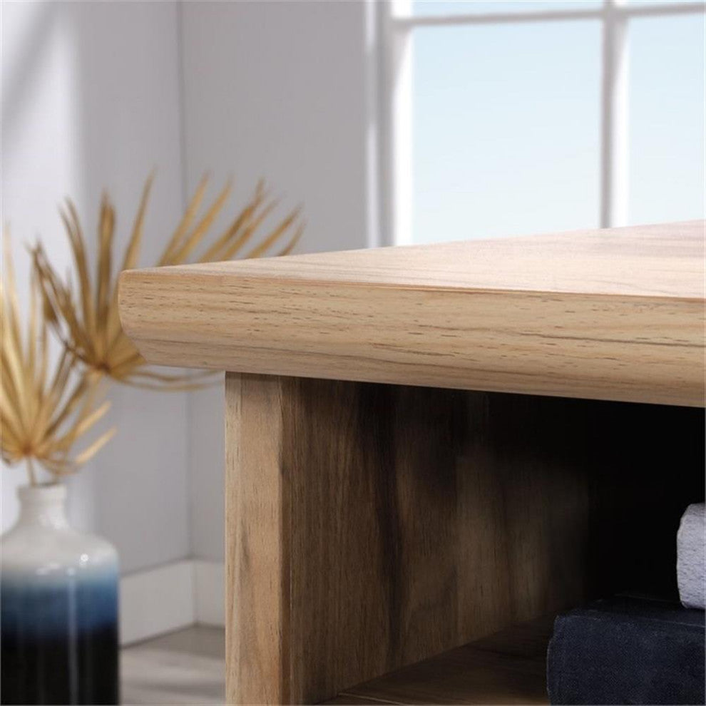 Sauder Portage Park Engineered Wood/Metal Executive Desk in Kiln Acacia/Natural
