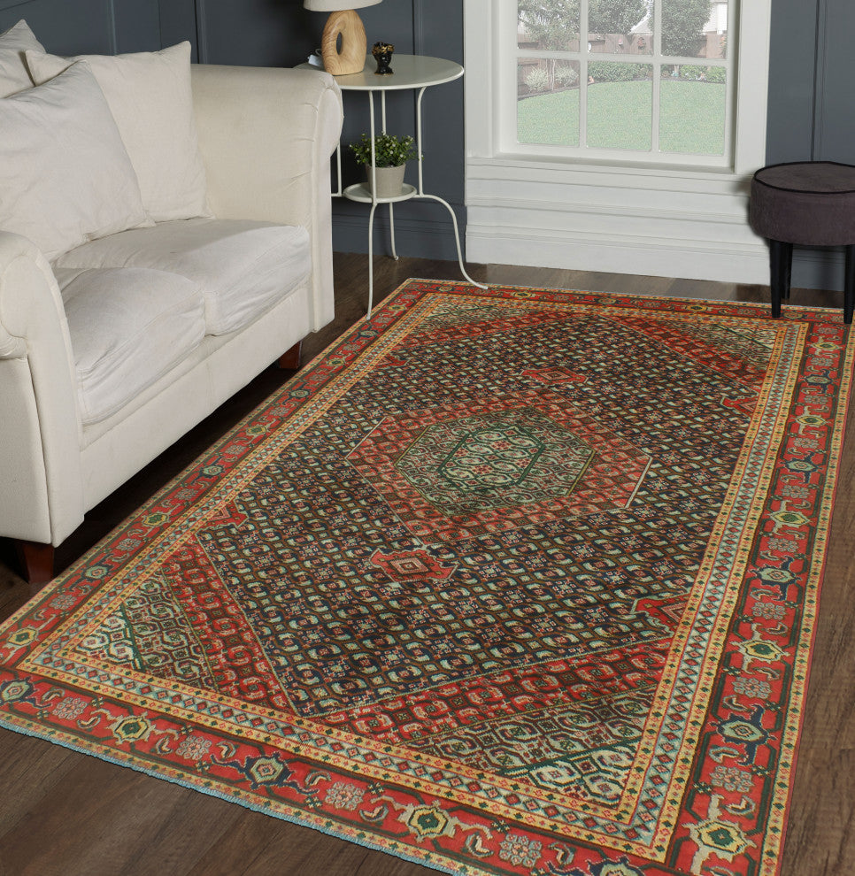 Fine Vintage Distressed Mouhcine Navy/Red Rug, 6'0x8'10