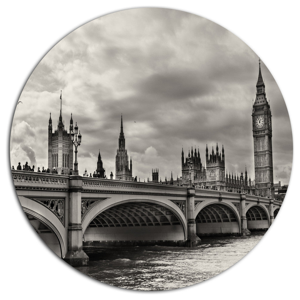 Wonderful View Of Westminster Bridge, Cityscape Disc Metal Artwork, 23"