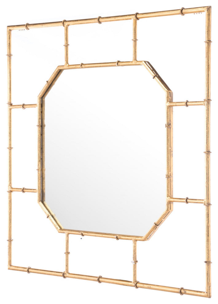 Frame Wall Mirror, Square, Glass, Steel Metal, Gold, Bedroom Living