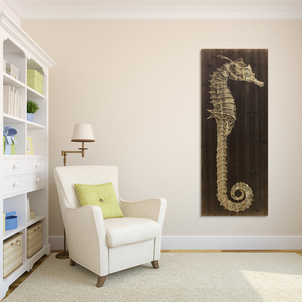 "Seahorse A" Wood Wall Art Giclee Printed on Solid Fir Wood Planks