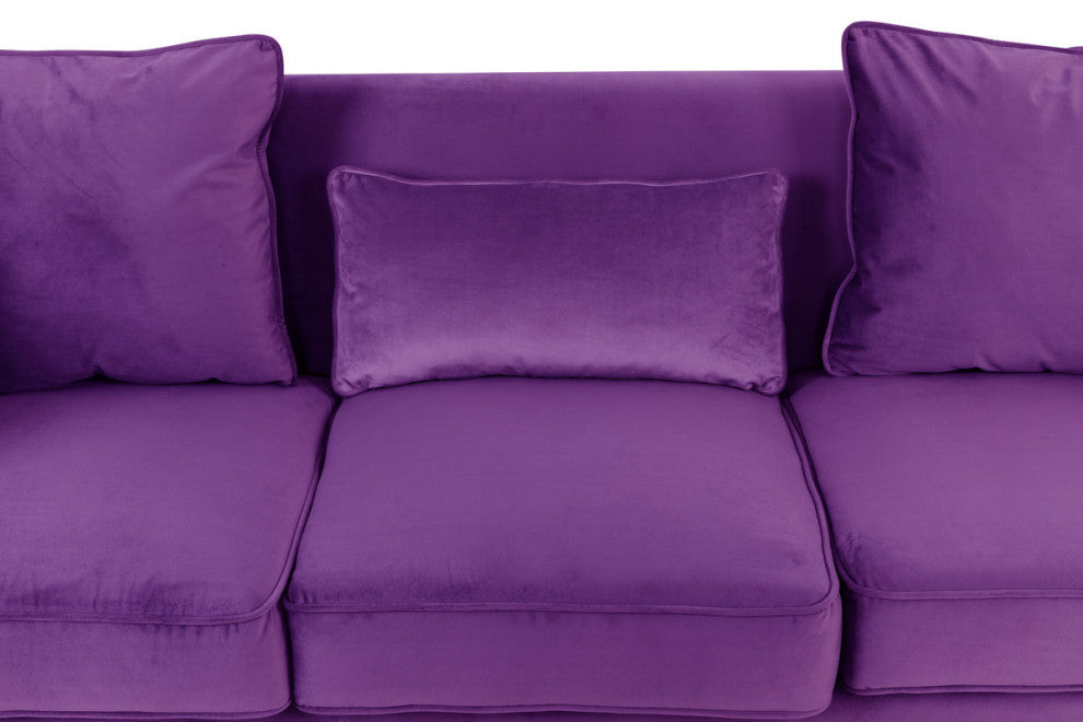 Bayberry Velvet Sofa With 3 Pillows, Purple