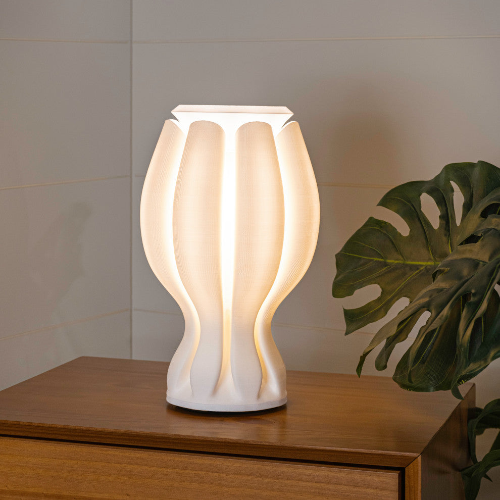 Flower 13" Tropical Plant-Based PLA Dimmable LED Table Lamp, White