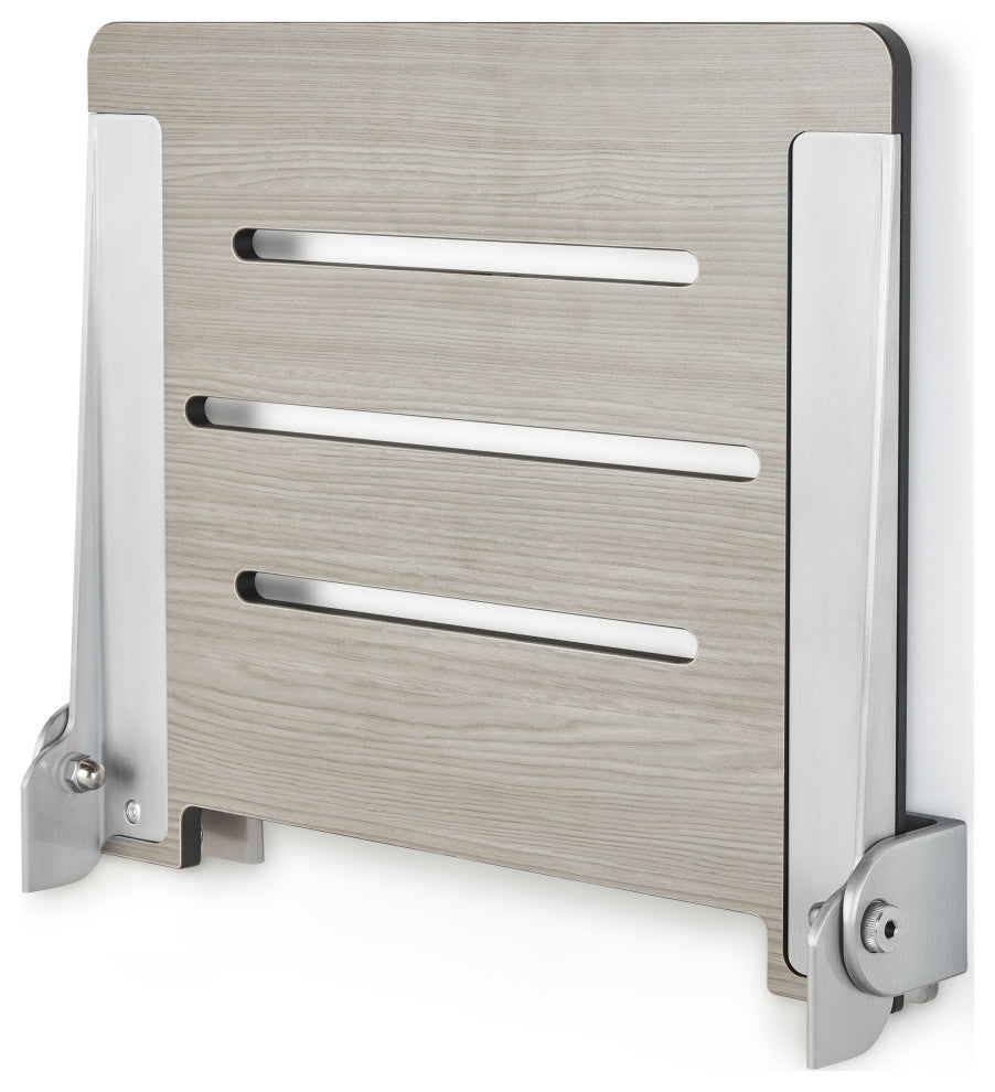 SlimLine Folding Wall Mount Shower Bench Seat, Weathered Ash Seat, Silver
