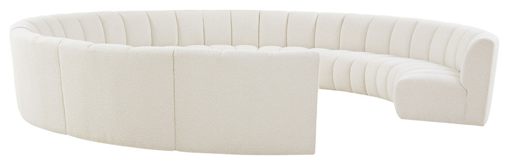Infinity Black Boucle Fabric Upholstered Arc Shaped Modular Sectional, Cream, 11-Piece, Arc-Shaped