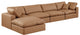 Comfy Upholstered L-Shaped Modular Sectional, Cognac, 5-Piece: 2 Armless Chair, 2 Corner Chair, 1 Ottoman, Vegan Leather